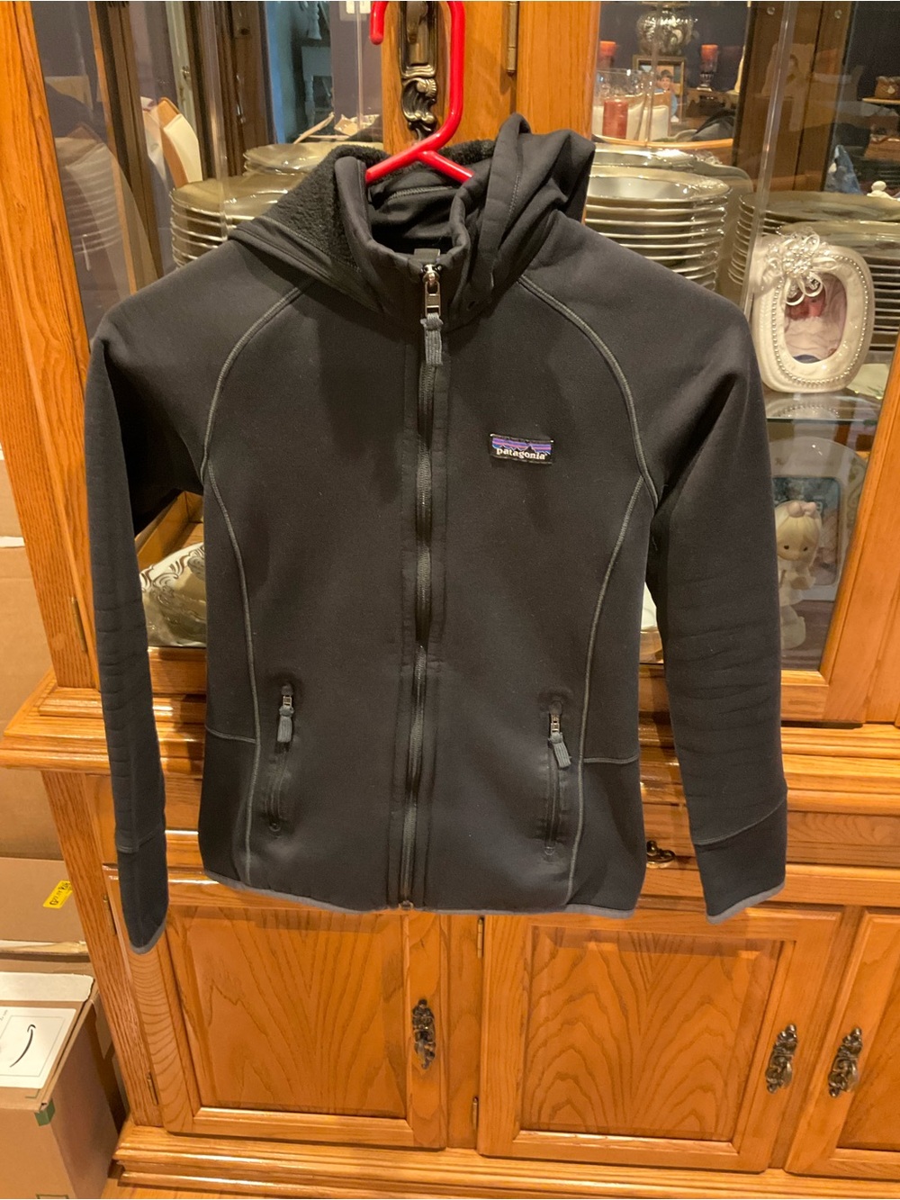 Patagonia Black Full-Zip Hooded Fleece Small Gray Black